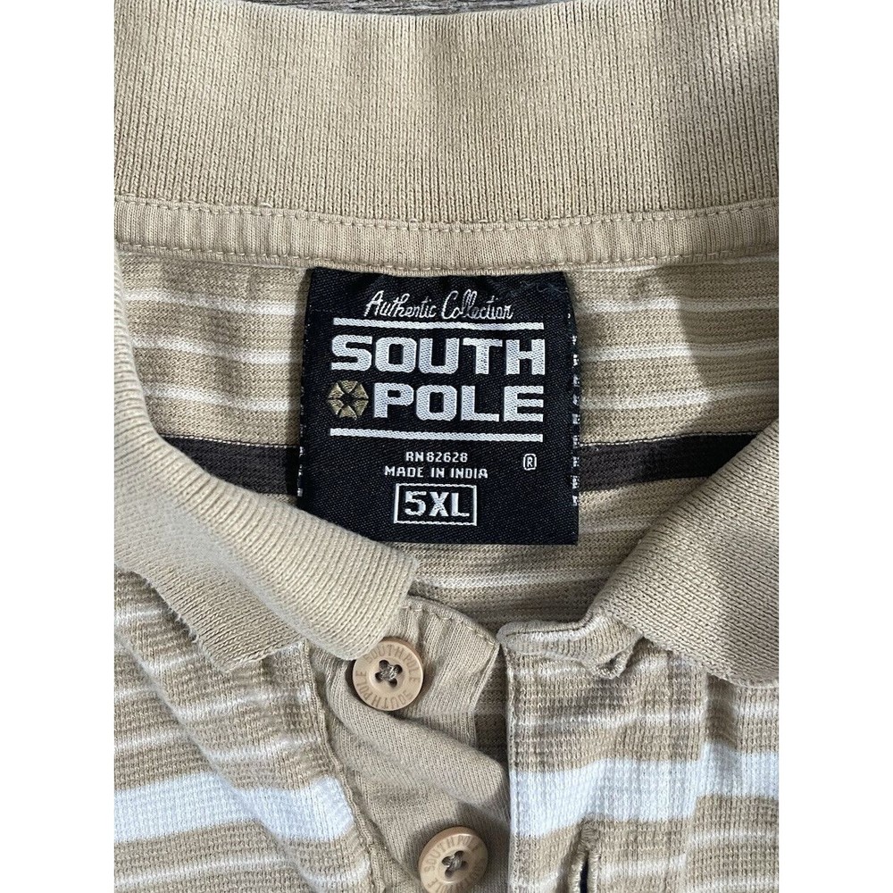 Southpole Authentic Collection Striped Polo 5Xl Tan Brown White Shirt Sleeve - Picture 3 of 4